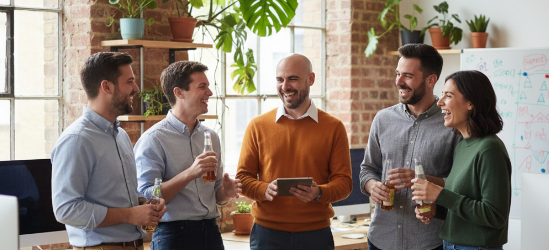 Project team members laughing together during a planning session